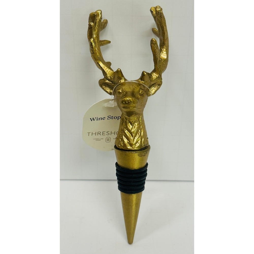 Threshold Gold Reindeer Head Wine Bottle Stopper 6" Decorative Barware Tool
